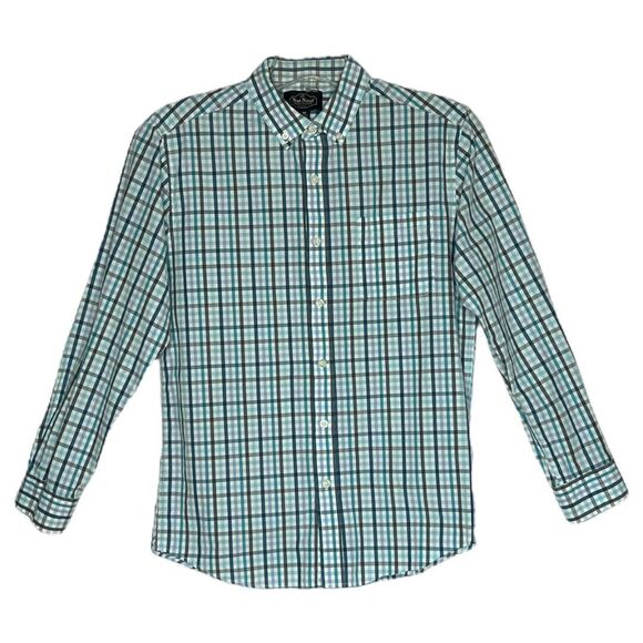 Nat Nast Shirt Mens‎ Medium Blue Green Plaid Button Down Preppy Office Normcore - Picture 1 of 5